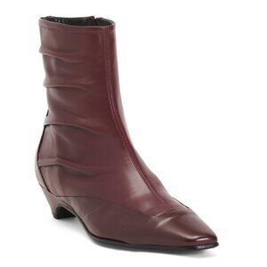 NAPOLEONI Red Made In Italy Leather Ruched Booties
